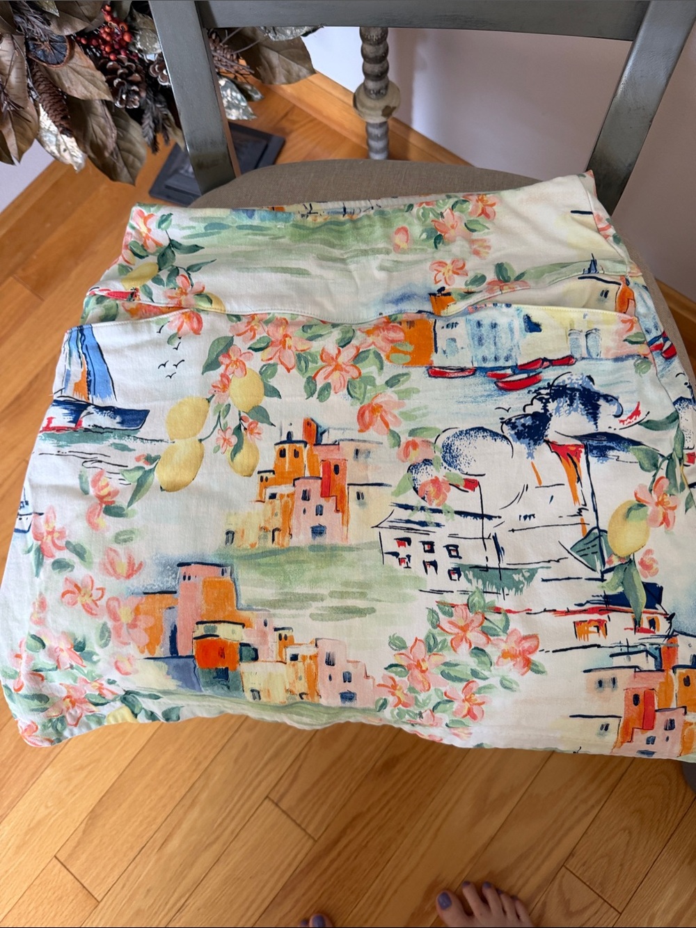 Coastal Village Print Mini Skirt - White with Multicolor Floral Accent